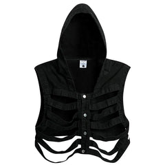 Skeleton Hooded Denim Vest