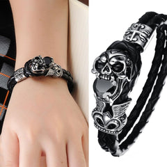 Genuine Leather Skull Bracelet